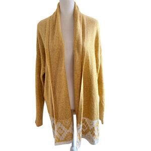 Old Navy Fair Isle Knit Yellow Medium Open Front Cardigan Sweater Women's‎